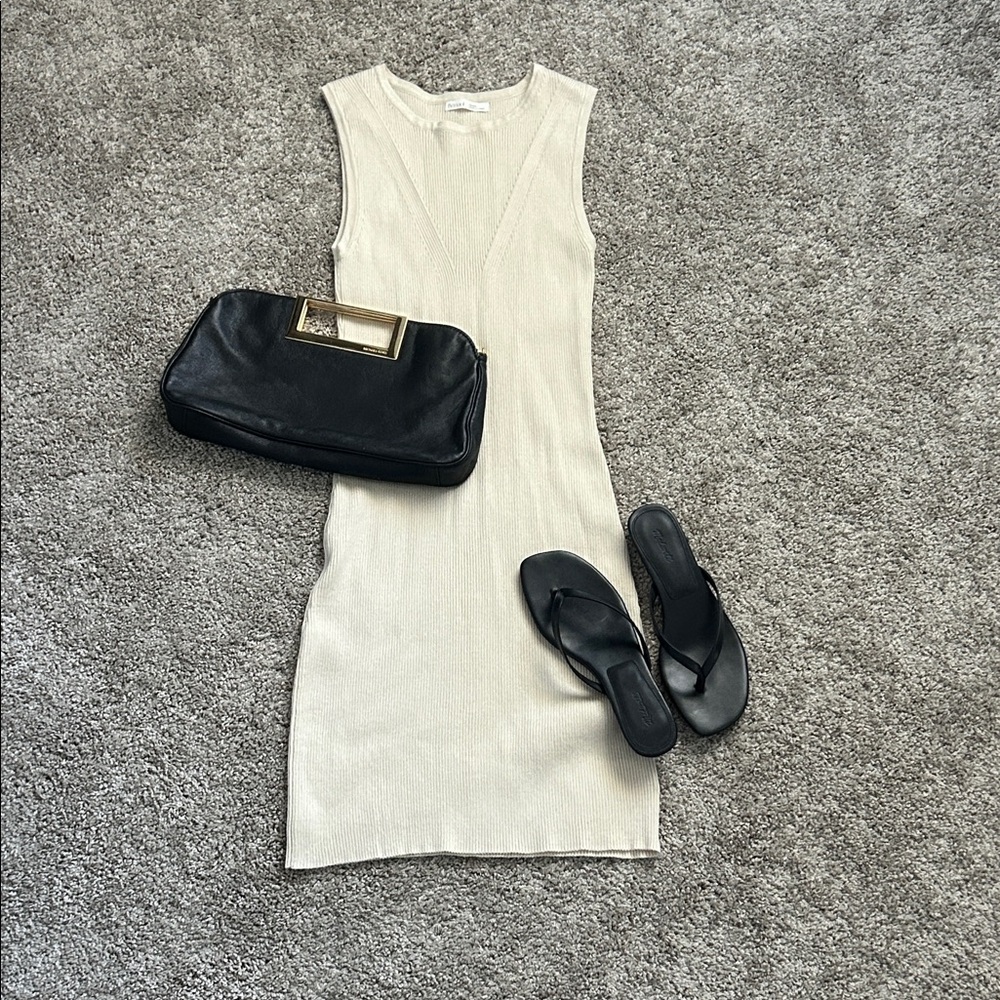 Sleeveless Cream Knit Midi Dress - Elegant Minimalist